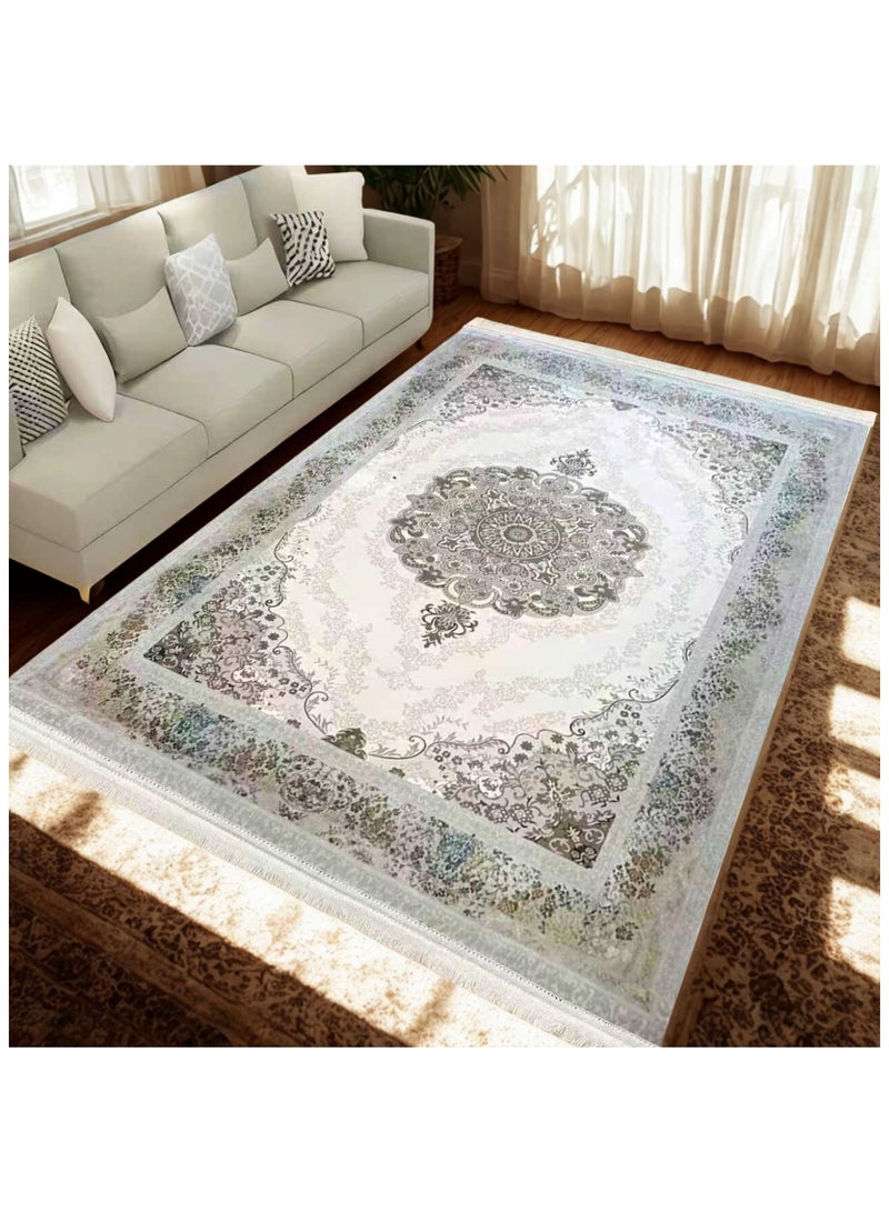SMART HOME Large padded floor mat with a soft velvet surface and non-slip backing - Living room rug - Majlis rug - Lounge rug - Luxurious decorative rug - Elegant rug with modern patterns for living rooms and majlis - Size 300x200cm - Suitable for everyday use and entertaining - Image 4